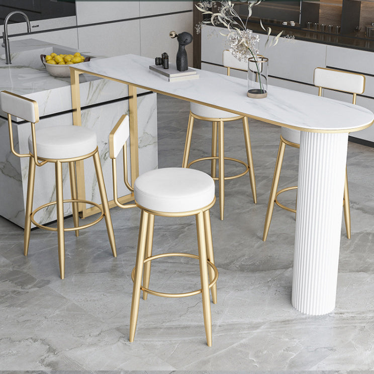 Stone Bar Dining Table Contemporary Bar Table with Sled Base 70.9"L x 15.7"W x 41.3"H White Gold Clearhalo 'Bar Furniture' 'Bar Tables' 'bar_tables' 'furn' 'furn_bar_tables' 'Furniture' 'furniture_bar_tables' 'Kitchen & Dining Furniture' 4807162