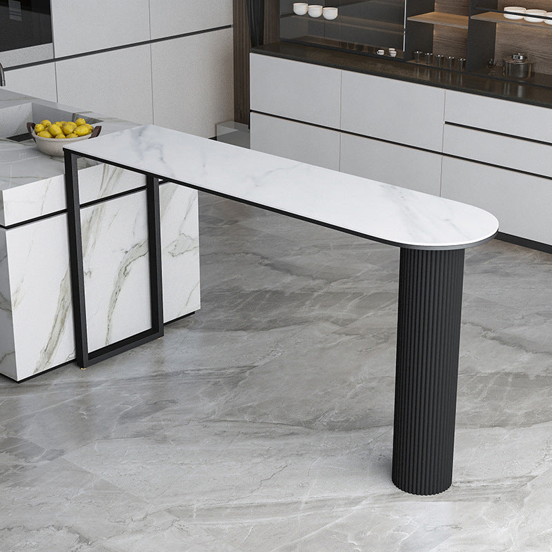 Stone Bar Dining Table Contemporary Bar Table with Sled Base White Black Clearhalo 'Bar Furniture' 'Bar Tables' 'bar_tables' 'furn' 'furn_bar_tables' 'Furniture' 'furniture_bar_tables' 'Kitchen & Dining Furniture' 4807164