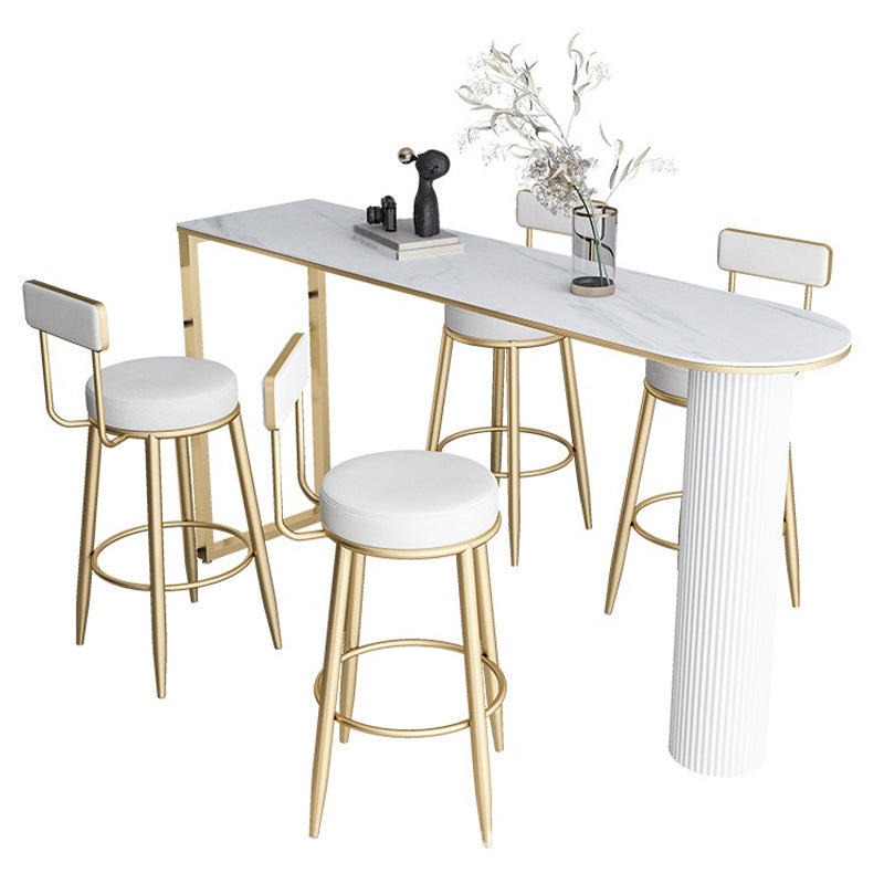 Stone Bar Dining Table Contemporary Bar Table with Sled Base White Gold Clearhalo 'Bar Furniture' 'Bar Tables' 'bar_tables' 'furn' 'furn_bar_tables' 'Furniture' 'furniture_bar_tables' 'Kitchen & Dining Furniture' 4807170