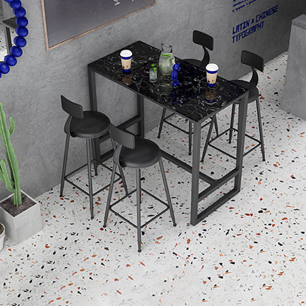 Stone Bar Dining Table Contemporary Bar Table with Trestle Base Black Black Clearhalo 'Bar Furniture' 'Bar Tables' 'bar_tables' 'furn' 'furn_bar_tables' 'Furniture' 'furniture_bar_tables' 'Kitchen & Dining Furniture' 4807189