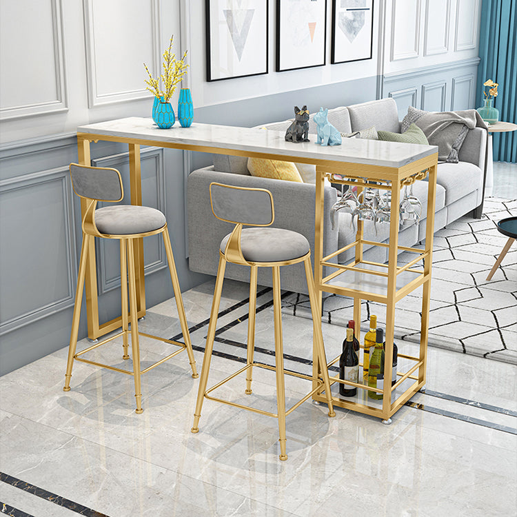 Stone Rectangle Bar Table White Contemporary Bar Table with Sled Base 70.9"L x 15.7"W x 41.3"H Gold Without Chairs Clearhalo 'Bar Furniture' 'Bar Tables' 'bar_tables' 'furn' 'furn_bar_tables' 'Furniture' 'furniture_bar_tables' 'Kitchen & Dining Furniture' 4807231
