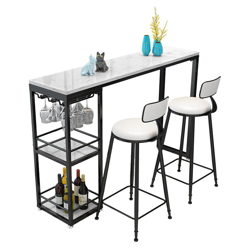 Stone Rectangle Bar Table White Contemporary Bar Table with Sled Base Black Without Chairs Clearhalo 'Bar Furniture' 'Bar Tables' 'bar_tables' 'furn' 'furn_bar_tables' 'Furniture' 'furniture_bar_tables' 'Kitchen & Dining Furniture' 4807232