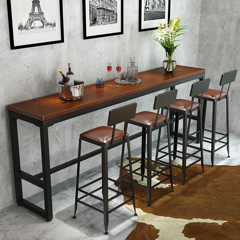 Pine Wood Bar Dining Table Industrial Bar Table with Trestle Base 110.2"L x 15.7"W x 41.3"H Without Chairs Clearhalo 'Bar Furniture' 'Bar Tables' 'bar_tables' 'furn' 'furn_bar_tables' 'Furniture' 'furniture_bar_tables' 'Kitchen & Dining Furniture' 4807249