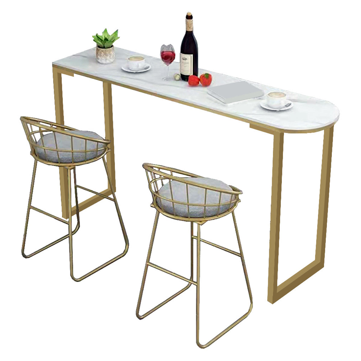 White Stone Top Bar Table Traditional Luxury Bar Table with Sled Base Gold Without Sideboard Clearhalo 'Bar Furniture' 'Bar Tables' 'bar_tables' 'furn' 'furn_bar_tables' 'Furniture' 'furniture_bar_tables' 'Kitchen & Dining Furniture' 4807275