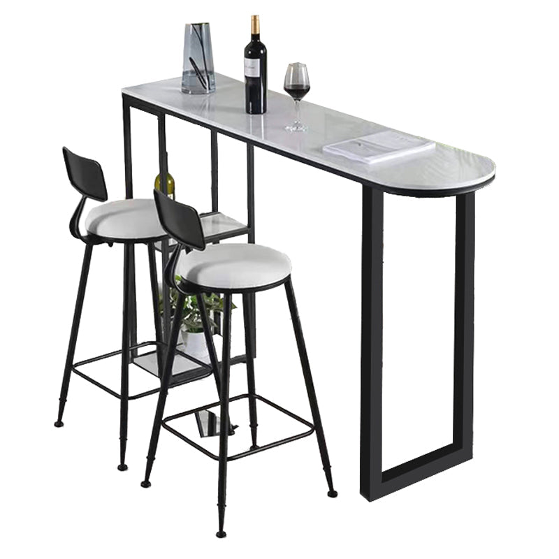 White Stone Top Bar Table Traditional Luxury Bar Table with Sled Base Black With Sideboard Clearhalo 'Bar Furniture' 'Bar Tables' 'bar_tables' 'furn' 'furn_bar_tables' 'Furniture' 'furniture_bar_tables' 'Kitchen & Dining Furniture' 4807278
