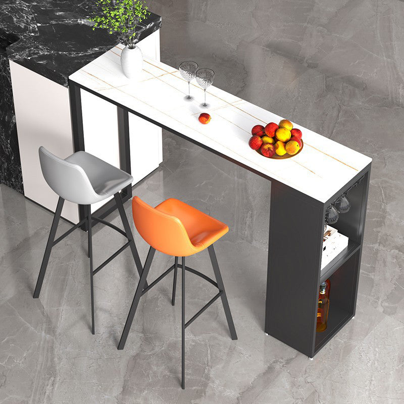 Stone Top Bar Dining Table Traditional Luxury Bar Table with Black Sled Base 70.9"L x 15.7"W x 41.3"H White Without Chairs Clearhalo 'Bar Furniture' 'Bar Tables' 'bar_tables' 'furn' 'furn_bar_tables' 'Furniture' 'furniture_bar_tables' 'Kitchen & Dining Furniture' 4807289