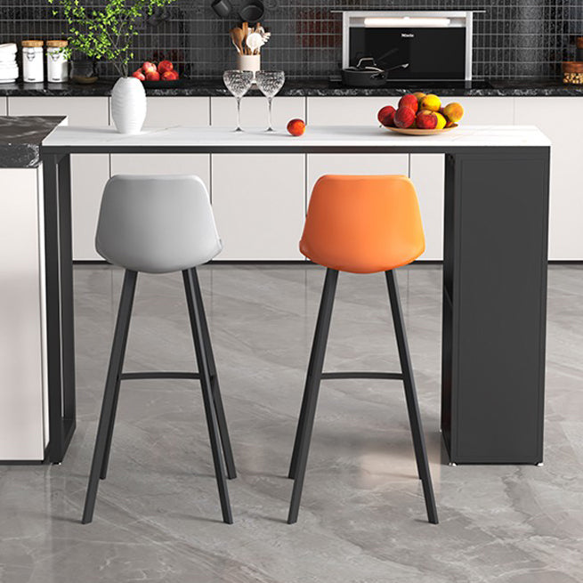 Stone Top Bar Dining Table Traditional Luxury Bar Table with Black Sled Base 63"L x 15.7"W x 41.3"H White Without Chairs Clearhalo 'Bar Furniture' 'Bar Tables' 'bar_tables' 'furn' 'furn_bar_tables' 'Furniture' 'furniture_bar_tables' 'Kitchen & Dining Furniture' 4807290