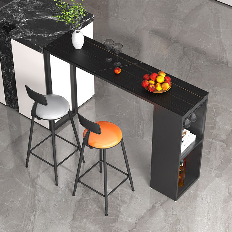Stone Top Bar Dining Table Traditional Luxury Bar Table with Black Sled Base 70.9"L x 15.7"W x 41.3"H Black Without Chairs Clearhalo 'Bar Furniture' 'Bar Tables' 'bar_tables' 'furn' 'furn_bar_tables' 'Furniture' 'furniture_bar_tables' 'Kitchen & Dining Furniture' 4807291
