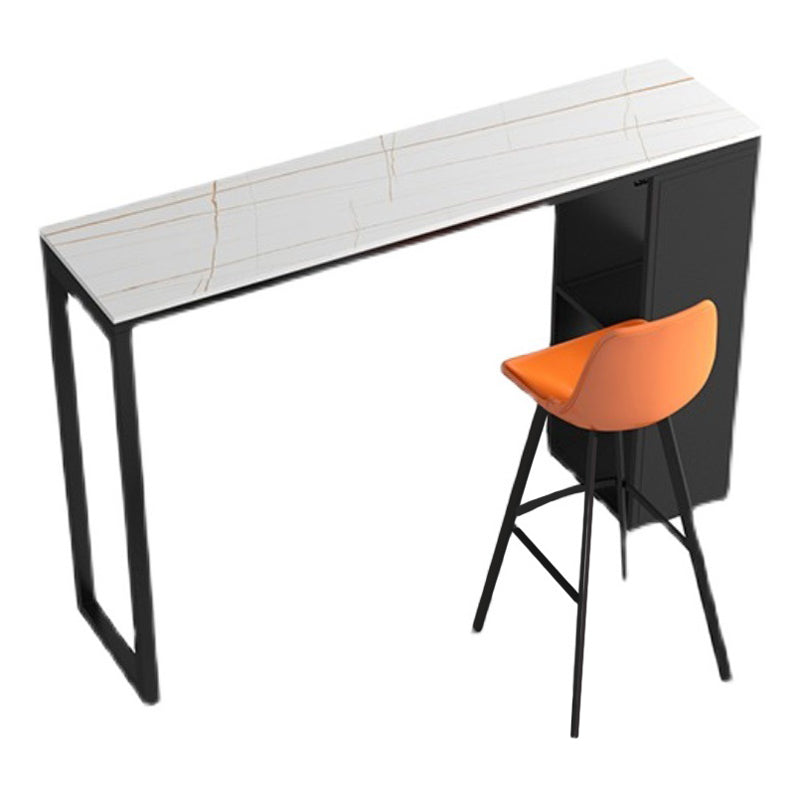 Stone Top Bar Dining Table Traditional Luxury Bar Table with Black Sled Base White Without Chairs Clearhalo 'Bar Furniture' 'Bar Tables' 'bar_tables' 'furn' 'furn_bar_tables' 'Furniture' 'furniture_bar_tables' 'Kitchen & Dining Furniture' 4807292