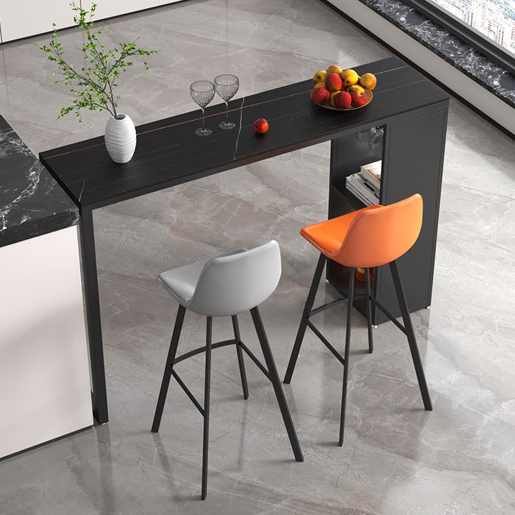 Stone Top Bar Dining Table Traditional Luxury Bar Table with Black Sled Base Black Without Chairs Clearhalo 'Bar Furniture' 'Bar Tables' 'bar_tables' 'furn' 'furn_bar_tables' 'Furniture' 'furniture_bar_tables' 'Kitchen & Dining Furniture' 4807296