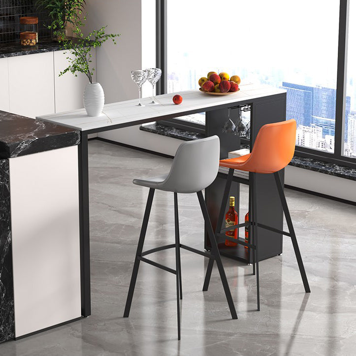 Stone Top Bar Dining Table Traditional Luxury Bar Table with Black Sled Base Clearhalo 'Bar Furniture' 'Bar Tables' 'bar_tables' 'furn' 'furn_bar_tables' 'Furniture' 'furniture_bar_tables' 'Kitchen & Dining Furniture' 4807297
