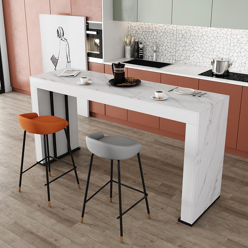 Stone Top Bar Dining Table Contemporary Bar Dining Table with Sled Base 70.9"L x 19.7"W x 41.3"H Black White Clearhalo 'Bar Furniture' 'Bar Tables' 'bar_tables' 'furn' 'furn_bar_tables' 'Furniture' 'furniture_bar_tables' 'Kitchen & Dining Furniture' 4807317