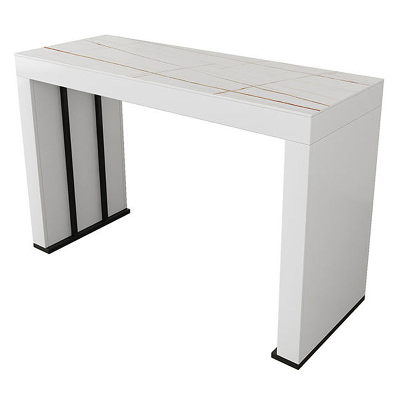 Stone Top Bar Dining Table Contemporary Bar Dining Table with Sled Base 63"L x 19.7"W x 41.3"H Black White Gold Clearhalo 'Bar Furniture' 'Bar Tables' 'bar_tables' 'furn' 'furn_bar_tables' 'Furniture' 'furniture_bar_tables' 'Kitchen & Dining Furniture' 4807324