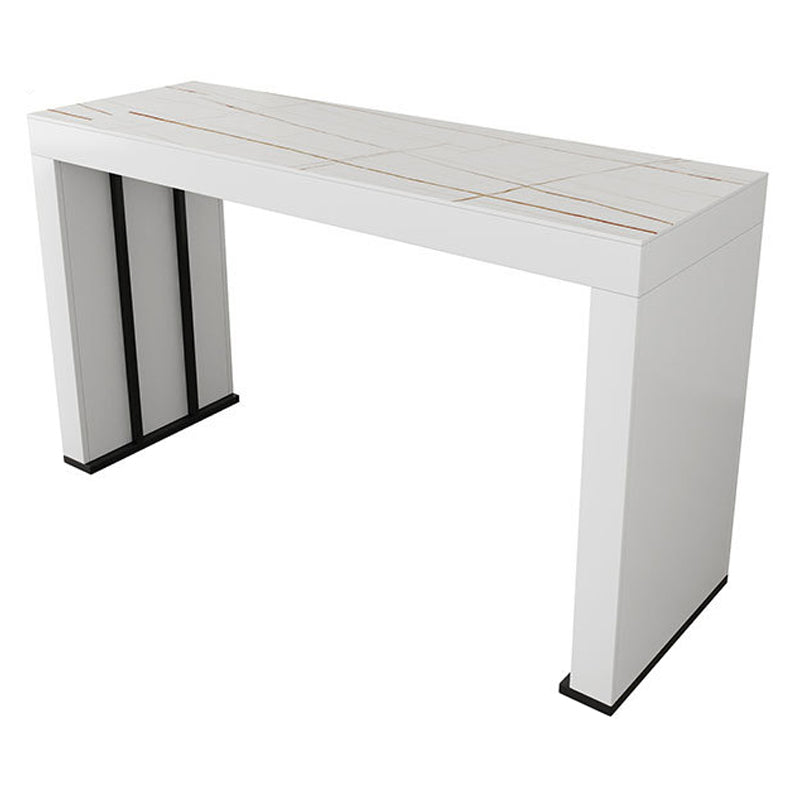 Stone Top Bar Dining Table Contemporary Bar Dining Table with Sled Base 70.9"L x 19.7"W x 41.3"H Black White Gold Clearhalo 'Bar Furniture' 'Bar Tables' 'bar_tables' 'furn' 'furn_bar_tables' 'Furniture' 'furniture_bar_tables' 'Kitchen & Dining Furniture' 4807326