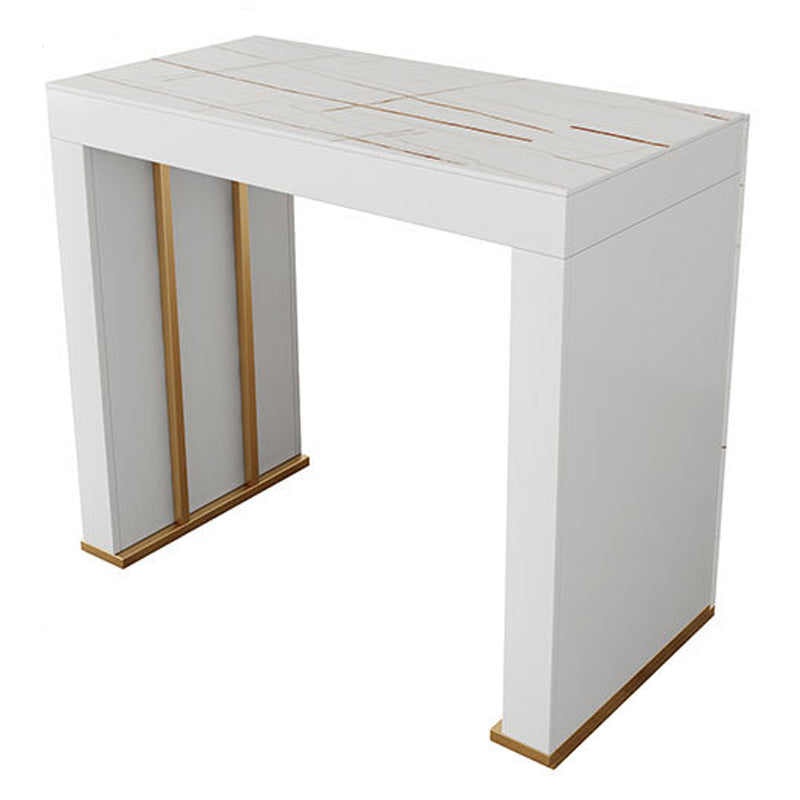 Stone Top Bar Dining Table Contemporary Bar Dining Table with Sled Base 47.2"L x 15.7"W x 41.3"H Gold White Gold Clearhalo 'Bar Furniture' 'Bar Tables' 'bar_tables' 'furn' 'furn_bar_tables' 'Furniture' 'furniture_bar_tables' 'Kitchen & Dining Furniture' 4807328