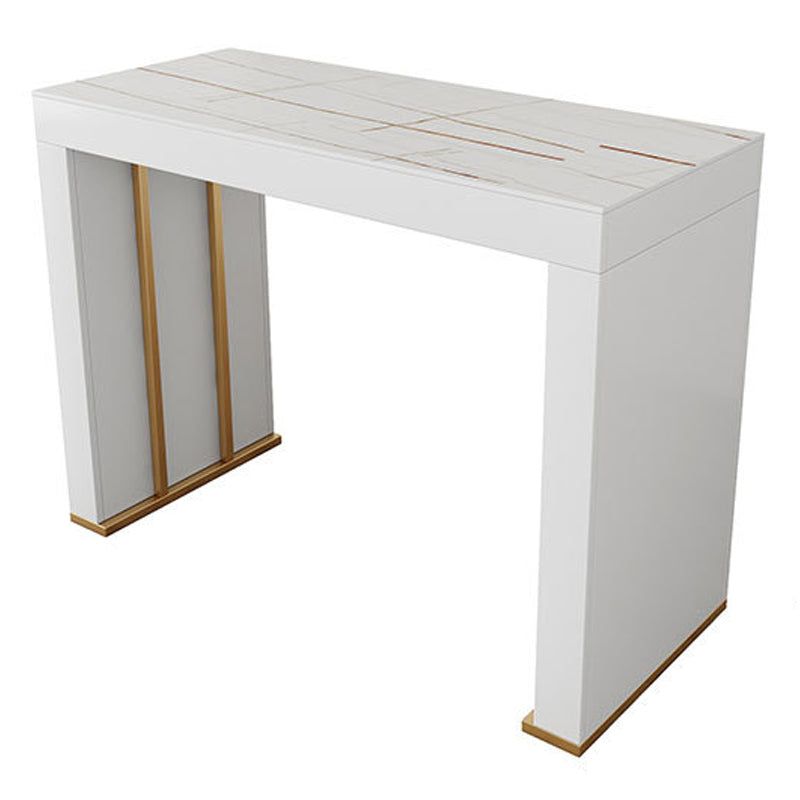 Stone Top Bar Dining Table Contemporary Bar Dining Table with Sled Base 55.1"L x 19.7"W x 41.3"H Gold White Gold Clearhalo 'Bar Furniture' 'Bar Tables' 'bar_tables' 'furn' 'furn_bar_tables' 'Furniture' 'furniture_bar_tables' 'Kitchen & Dining Furniture' 4807330