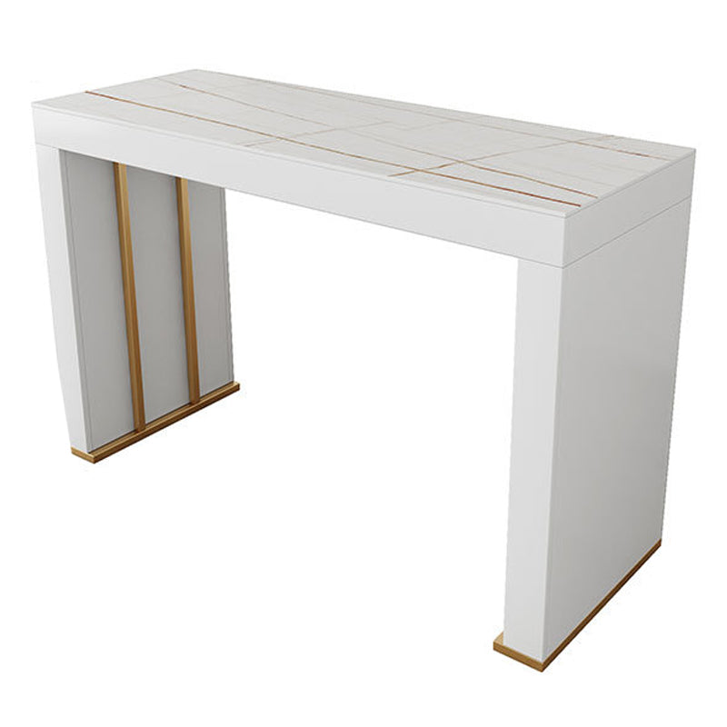 Stone Top Bar Dining Table Contemporary Bar Dining Table with Sled Base 63"L x 19.7"W x 41.3"H Gold White Gold Clearhalo 'Bar Furniture' 'Bar Tables' 'bar_tables' 'furn' 'furn_bar_tables' 'Furniture' 'furniture_bar_tables' 'Kitchen & Dining Furniture' 4807333
