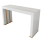 Stone Top Bar Dining Table Contemporary Bar Dining Table with Sled Base 70.9"L x 19.7"W x 41.3"H Gold White Gold Clearhalo 'Bar Furniture' 'Bar Tables' 'bar_tables' 'furn' 'furn_bar_tables' 'Furniture' 'furniture_bar_tables' 'Kitchen & Dining Furniture' 4807335