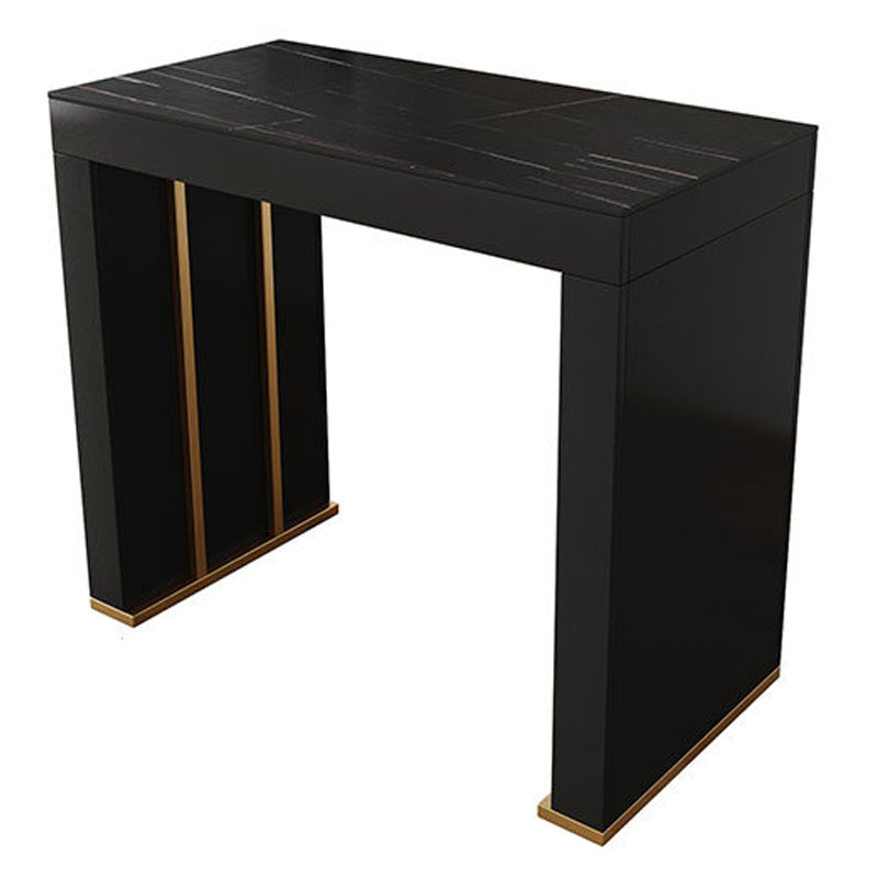 Stone Top Bar Dining Table Contemporary Bar Dining Table with Sled Base 47.2"L x 15.7"W x 41.3"H Gold Black Clearhalo 'Bar Furniture' 'Bar Tables' 'bar_tables' 'furn' 'furn_bar_tables' 'Furniture' 'furniture_bar_tables' 'Kitchen & Dining Furniture' 4807337