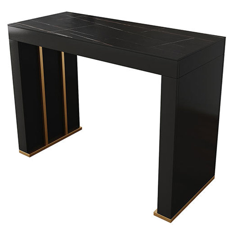 Stone Top Bar Dining Table Contemporary Bar Dining Table with Sled Base 55.1"L x 19.7"W x 41.3"H Gold Black Clearhalo 'Bar Furniture' 'Bar Tables' 'bar_tables' 'furn' 'furn_bar_tables' 'Furniture' 'furniture_bar_tables' 'Kitchen & Dining Furniture' 4807339