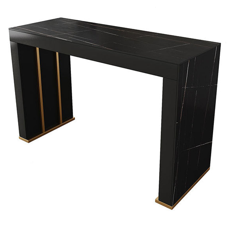 Stone Top Bar Dining Table Contemporary Bar Dining Table with Sled Base 63"L x 19.7"W x 41.3"H Gold Black Clearhalo 'Bar Furniture' 'Bar Tables' 'bar_tables' 'furn' 'furn_bar_tables' 'Furniture' 'furniture_bar_tables' 'Kitchen & Dining Furniture' 4807341