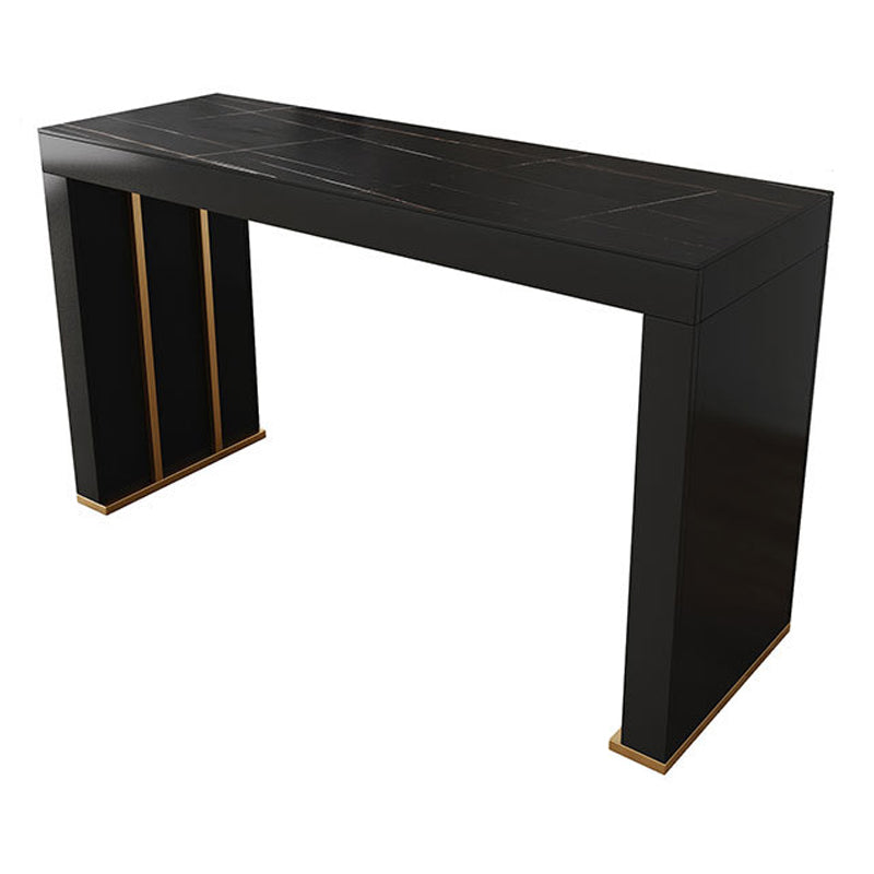 Stone Top Bar Dining Table Contemporary Bar Dining Table with Sled Base 70.9"L x 19.7"W x 41.3"H Gold Black Clearhalo 'Bar Furniture' 'Bar Tables' 'bar_tables' 'furn' 'furn_bar_tables' 'Furniture' 'furniture_bar_tables' 'Kitchen & Dining Furniture' 4807342