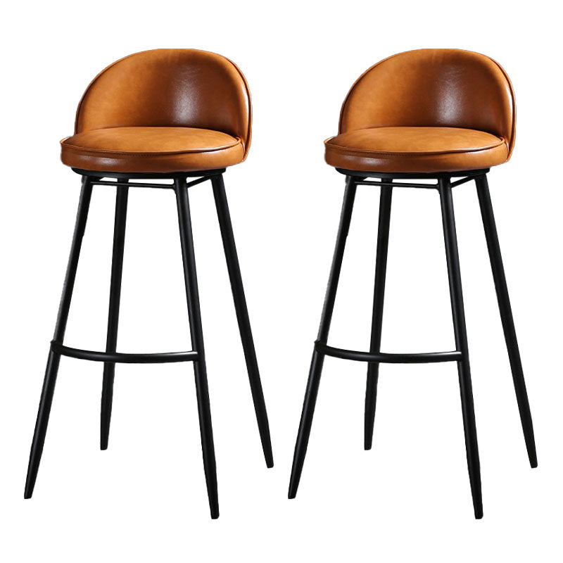 Industrial Leather Counter Stool for Home Round Barstools with Metal Base Orange 2 Piece Set Clearhalo 'Bar Furniture' 'Bar Stools' 'bar_stools' 'furn' 'furn_bar_stools' 'Furniture' 'furniture_bar_stools' 'Kitchen & Dining Furniture' 4807426