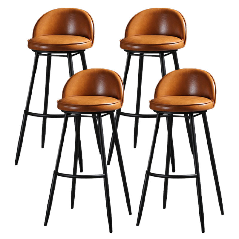 Industrial Leather Counter Stool for Home Round Barstools with Metal Base Orange 4 Piece Set Clearhalo 'Bar Furniture' 'Bar Stools' 'bar_stools' 'furn' 'furn_bar_stools' 'Furniture' 'furniture_bar_stools' 'Kitchen & Dining Furniture' 4807432