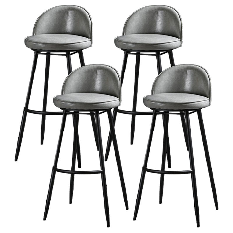 Industrial Leather Counter Stool for Home Round Barstools with Metal Base Grey 4 Piece Set Clearhalo 'Bar Furniture' 'Bar Stools' 'bar_stools' 'furn' 'furn_bar_stools' 'Furniture' 'furniture_bar_stools' 'Kitchen & Dining Furniture' 4807434