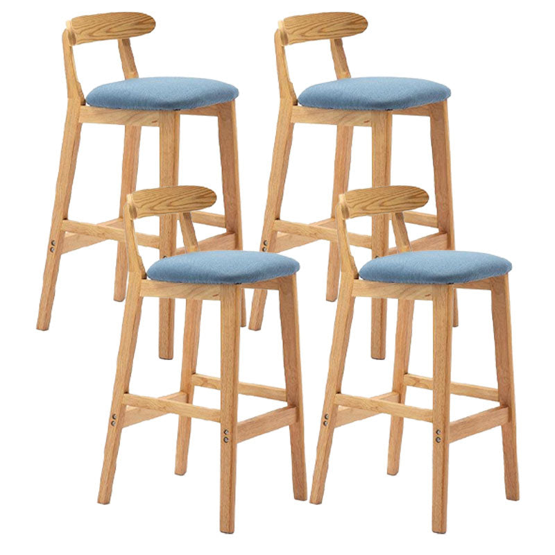 Scandinavian Upholstered Low Back Footrest Stool Matte Finish Rubberwood Barstool Sky Blue 4 Piece Set Clearhalo 'Bar Furniture' 'Bar Stools' 'bar_stools' 'furn' 'furn_bar_stools' 'Furniture' 'furniture_bar_stools' 'Kitchen & Dining Furniture' 4807812