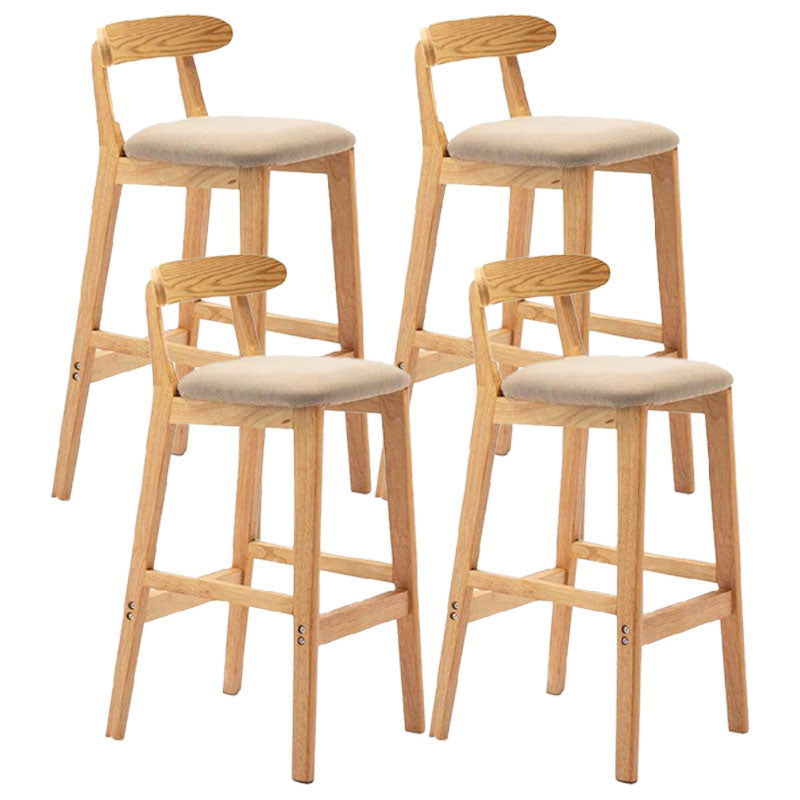 Scandinavian Upholstered Low Back Footrest Stool Matte Finish Rubberwood Barstool Khaki 4 Piece Set Clearhalo 'Bar Furniture' 'Bar Stools' 'bar_stools' 'furn' 'furn_bar_stools' 'Furniture' 'furniture_bar_stools' 'Kitchen & Dining Furniture' 4807822