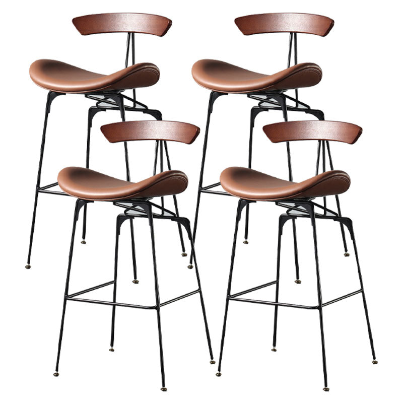 Industrial Footrest Low Back Barstool Matte Finish Leather Milk Tea Shop Stool Dark Brown Dark Brown 4 Piece Set Clearhalo 'Bar Furniture' 'Bar Stools' 'bar_stools' 'furn' 'furn_bar_stools' 'Furniture' 'furniture_bar_stools' 'Kitchen & Dining Furniture' 4807835