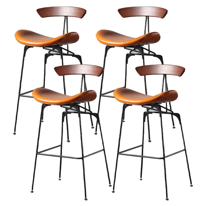 Industrial Footrest Low Back Barstool Matte Finish Leather Milk Tea Shop Stool Dark Brown Orange 4 Piece Set Clearhalo 'Bar Furniture' 'Bar Stools' 'bar_stools' 'furn' 'furn_bar_stools' 'Furniture' 'furniture_bar_stools' 'Kitchen & Dining Furniture' 4807839