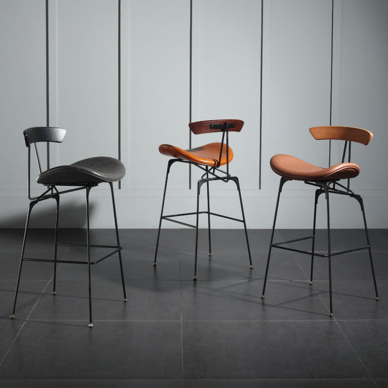 Industrial Footrest Low Back Barstool Matte Finish Leather Milk Tea Shop Stool Clearhalo 'Bar Furniture' 'Bar Stools' 'bar_stools' 'furn' 'furn_bar_stools' 'Furniture' 'furniture_bar_stools' 'Kitchen & Dining Furniture' 4807845