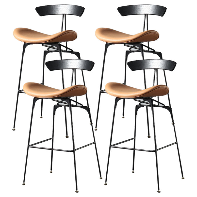 Industrial Footrest Low Back Barstool Matte Finish Leather Milk Tea Shop Stool Black Brown 4 Piece Set Clearhalo 'Bar Furniture' 'Bar Stools' 'bar_stools' 'furn' 'furn_bar_stools' 'Furniture' 'furniture_bar_stools' 'Kitchen & Dining Furniture' 4807854