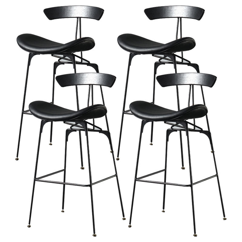 Industrial Footrest Low Back Barstool Matte Finish Leather Milk Tea Shop Stool Black Black 4 Piece Set Clearhalo 'Bar Furniture' 'Bar Stools' 'bar_stools' 'furn' 'furn_bar_stools' 'Furniture' 'furniture_bar_stools' 'Kitchen & Dining Furniture' 4807858