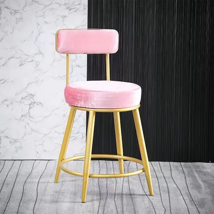 Scandinavian Round Armless Counter Stools Upholstered Bar Stools for Home Pink 1 Piece Short Stool(18"H) Clearhalo 'Bar Furniture' 'Bar Stools' 'bar_stools' 'furn' 'furn_bar_stools' 'Furniture' 'furniture_bar_stools' 'Kitchen & Dining Furniture' 4807986