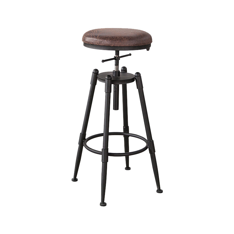 Industrial Footrest Adjustable Height Barstool Brown Pine Home Stool Leather Backless 1 Piece Clearhalo 'Bar Furniture' 'Bar Stools' 'bar_stools' 'furn' 'furn_bar_stools' 'Furniture' 'furniture_bar_stools' 'Kitchen & Dining Furniture' 4808066