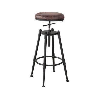 Industrial Footrest Adjustable Height Barstool Brown Pine Home Stool Leather Backless 1 Piece Clearhalo 'Bar Furniture' 'Bar Stools' 'bar_stools' 'furn' 'furn_bar_stools' 'Furniture' 'furniture_bar_stools' 'Kitchen & Dining Furniture' 4808066