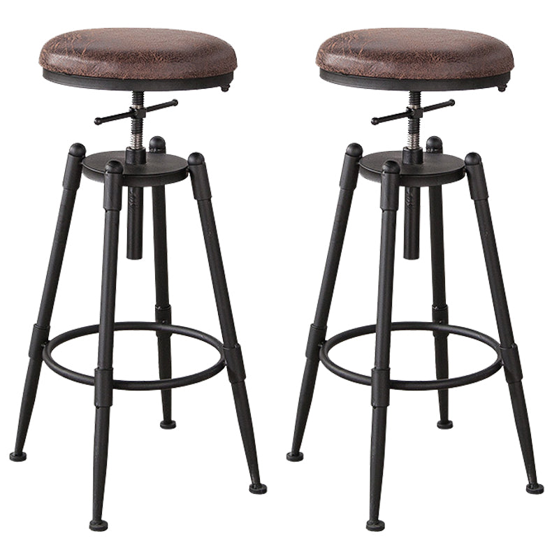 Industrial Footrest Adjustable Height Barstool Brown Pine Home Stool Leather Backless 2 Piece Set Clearhalo 'Bar Furniture' 'Bar Stools' 'bar_stools' 'furn' 'furn_bar_stools' 'Furniture' 'furniture_bar_stools' 'Kitchen & Dining Furniture' 4808067