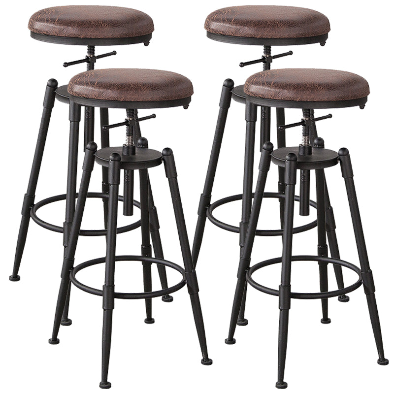 Industrial Footrest Adjustable Height Barstool Brown Pine Home Stool Leather Backless 4 Piece Set Clearhalo 'Bar Furniture' 'Bar Stools' 'bar_stools' 'furn' 'furn_bar_stools' 'Furniture' 'furniture_bar_stools' 'Kitchen & Dining Furniture' 4808069