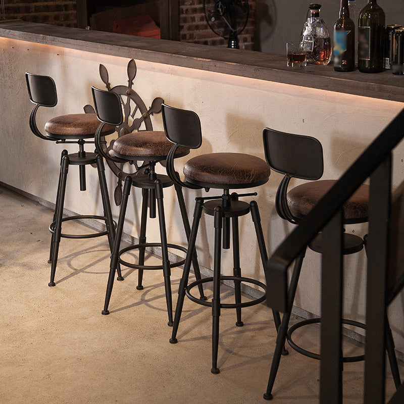 Industrial Footrest Adjustable Height Barstool Brown Pine Home Stool Clearhalo 'Bar Furniture' 'Bar Stools' 'bar_stools' 'furn' 'furn_bar_stools' 'Furniture' 'furniture_bar_stools' 'Kitchen & Dining Furniture' 4808070