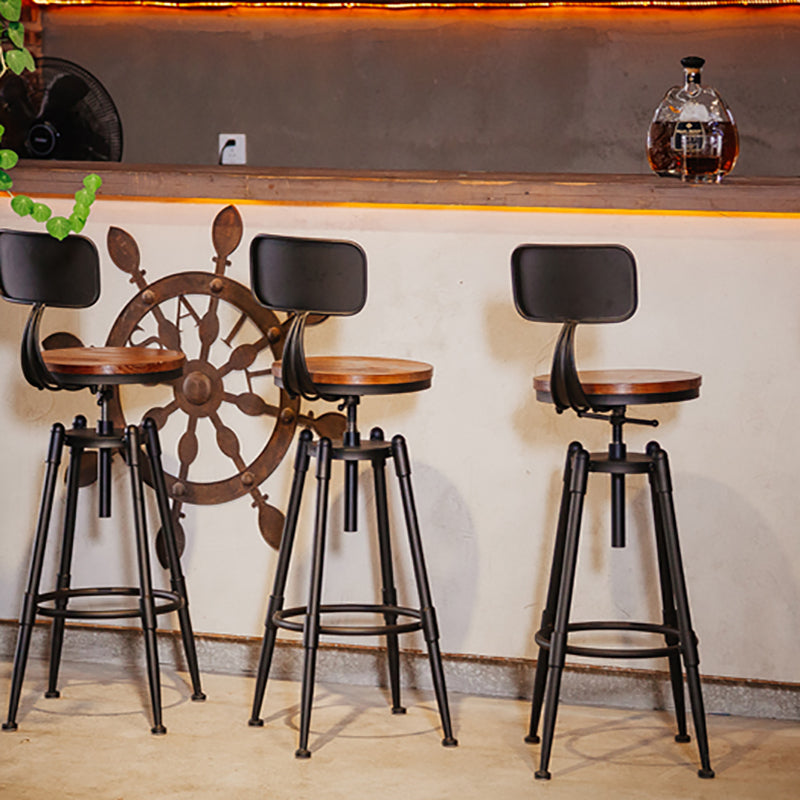 Industrial Footrest Adjustable Height Barstool Brown Pine Home Stool Clearhalo 'Bar Furniture' 'Bar Stools' 'bar_stools' 'furn' 'furn_bar_stools' 'Furniture' 'furniture_bar_stools' 'Kitchen & Dining Furniture' 4808072