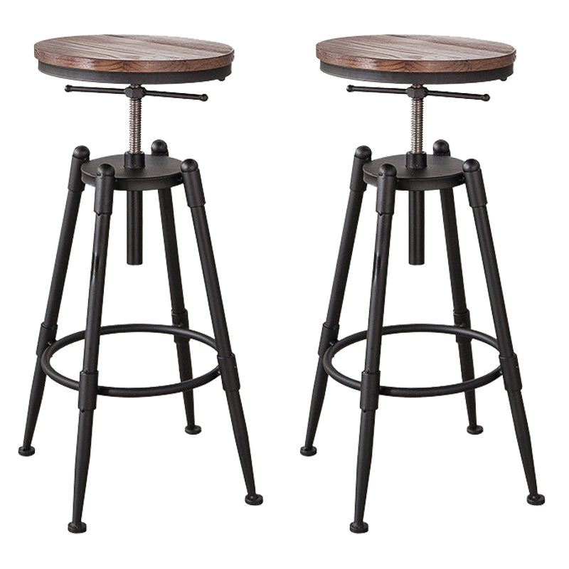 Industrial Footrest Adjustable Height Barstool Brown Pine Home Stool Wood Backless 2 Piece Set Clearhalo 'Bar Furniture' 'Bar Stools' 'bar_stools' 'furn' 'furn_bar_stools' 'Furniture' 'furniture_bar_stools' 'Kitchen & Dining Furniture' 4808074