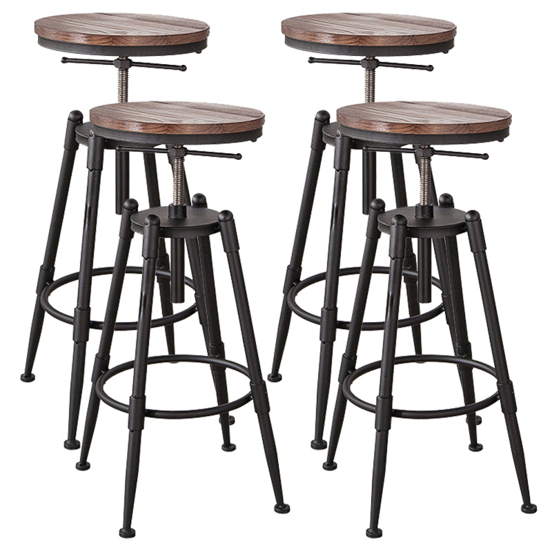 Industrial Footrest Adjustable Height Barstool Brown Pine Home Stool Wood Backless 4 Piece Set Clearhalo 'Bar Furniture' 'Bar Stools' 'bar_stools' 'furn' 'furn_bar_stools' 'Furniture' 'furniture_bar_stools' 'Kitchen & Dining Furniture' 4808075