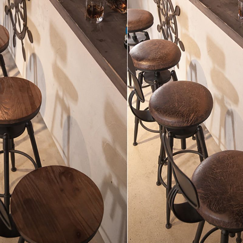 Industrial Footrest Adjustable Height Barstool Brown Pine Home Stool Clearhalo 'Bar Furniture' 'Bar Stools' 'bar_stools' 'furn' 'furn_bar_stools' 'Furniture' 'furniture_bar_stools' 'Kitchen & Dining Furniture' 4808076