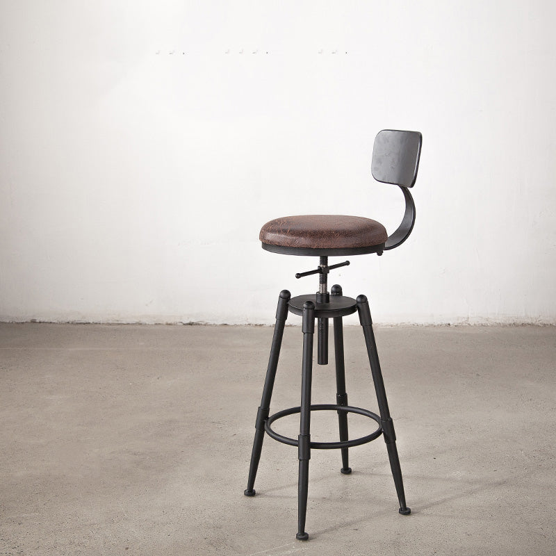 Industrial Footrest Adjustable Height Barstool Brown Pine Home Stool Leather With Back 1 Piece Clearhalo 'Bar Furniture' 'Bar Stools' 'bar_stools' 'furn' 'furn_bar_stools' 'Furniture' 'furniture_bar_stools' 'Kitchen & Dining Furniture' 4808077
