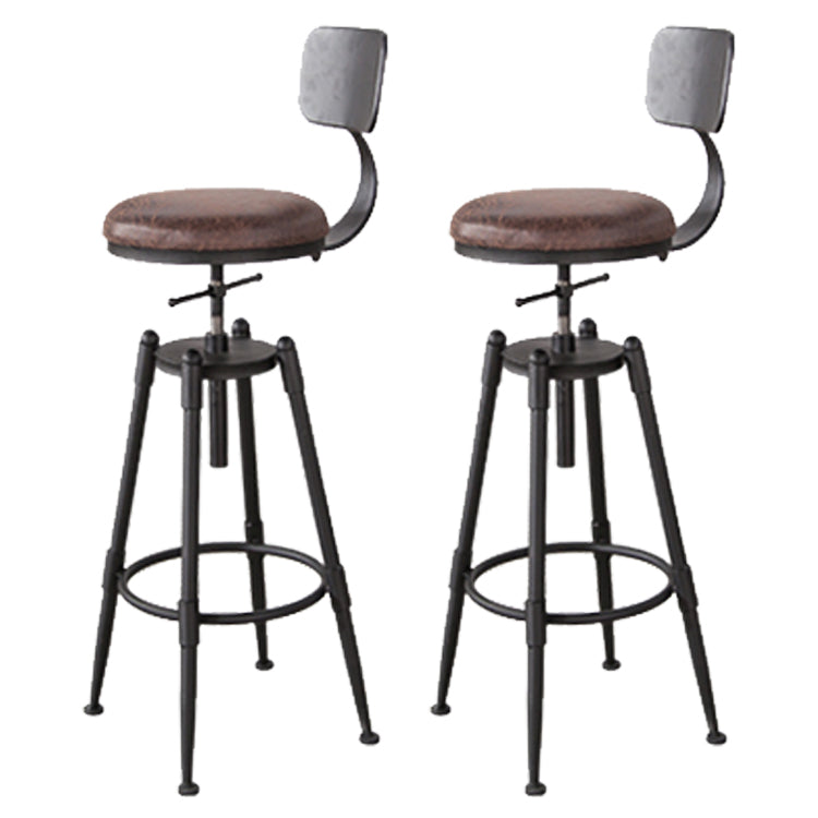 Industrial Footrest Adjustable Height Barstool Brown Pine Home Stool Leather With Back 2 Piece Set Clearhalo 'Bar Furniture' 'Bar Stools' 'bar_stools' 'furn' 'furn_bar_stools' 'Furniture' 'furniture_bar_stools' 'Kitchen & Dining Furniture' 4808079