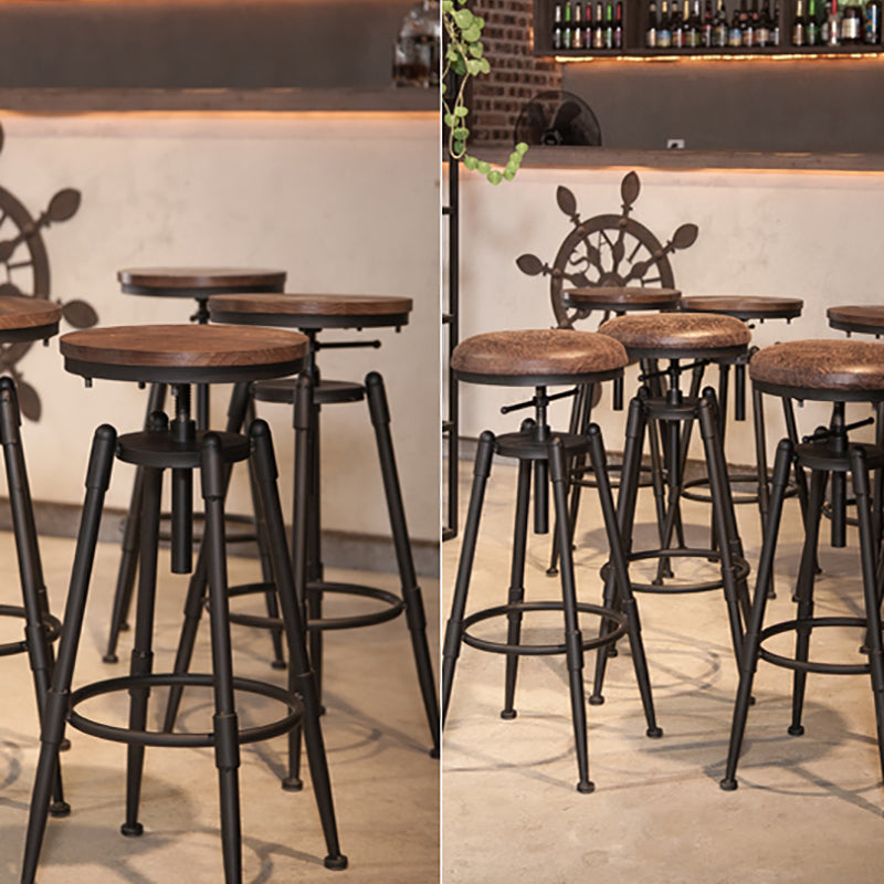 Industrial Footrest Adjustable Height Barstool Brown Pine Home Stool Clearhalo 'Bar Furniture' 'Bar Stools' 'bar_stools' 'furn' 'furn_bar_stools' 'Furniture' 'furniture_bar_stools' 'Kitchen & Dining Furniture' 4808081