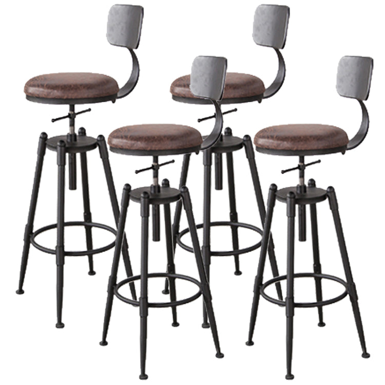 Industrial Footrest Adjustable Height Barstool Brown Pine Home Stool Leather With Back 4 Piece Set Clearhalo 'Bar Furniture' 'Bar Stools' 'bar_stools' 'furn' 'furn_bar_stools' 'Furniture' 'furniture_bar_stools' 'Kitchen & Dining Furniture' 4808082